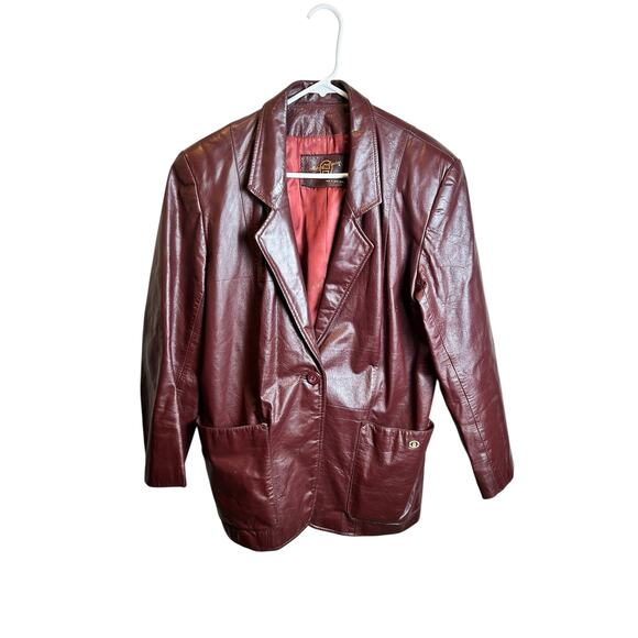 Etienne Aigner Jackets & Blazers - Vintage Etienne Aigner Burgundy Oxblood Leather Blazer Size 14